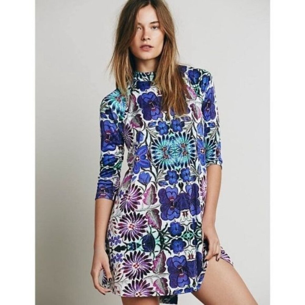 Free People Fiesta Floral Mini Dress M Boho Whimsigoth Artsy Cottagecore